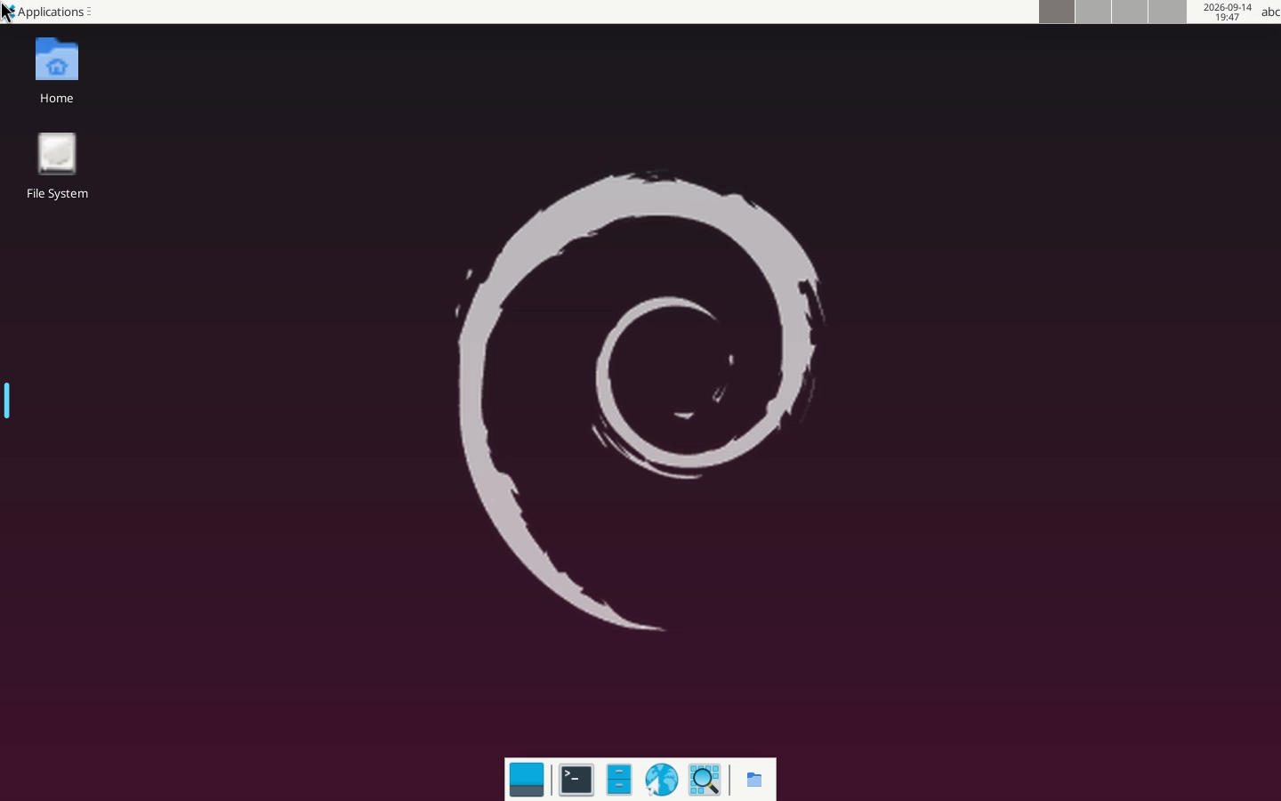 Debian 13 XFCE desktop in the browser